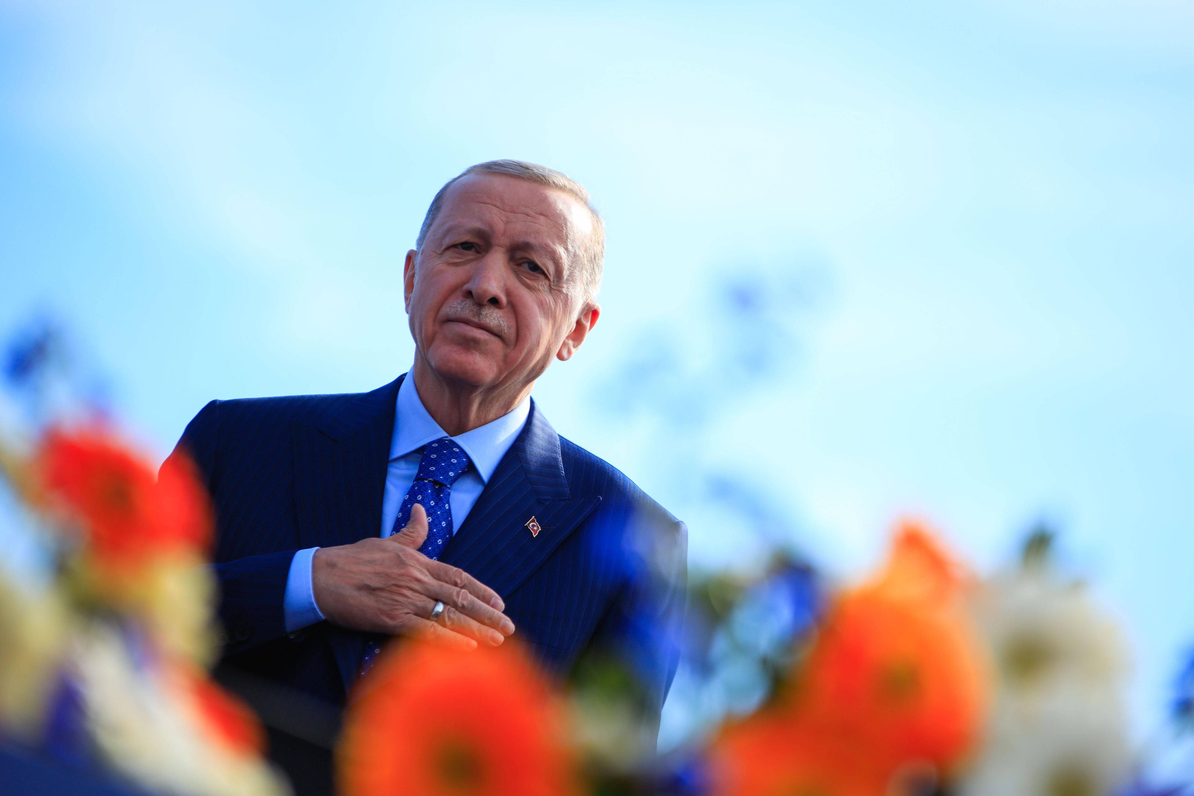 Der türkische Präsident Recep Tayyip Erdoğan während einer Wahlkampfveranstaltung in Istanbul, 24. März 2024.