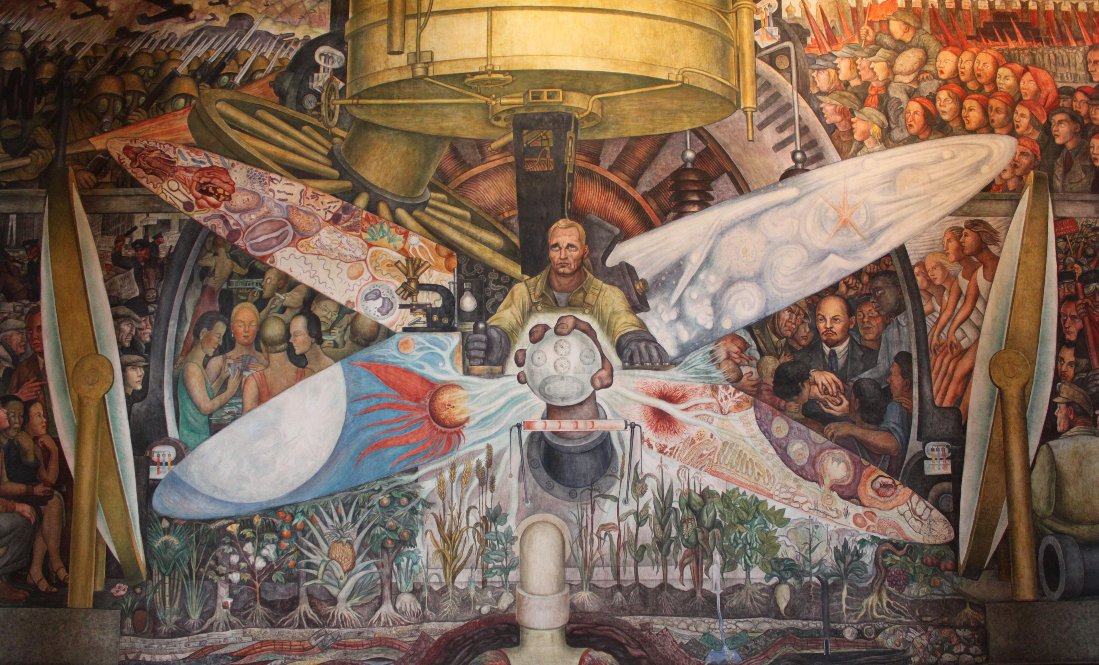 Detail aus Diego Riveras Wandbild »Man, Controller of the Universe«.