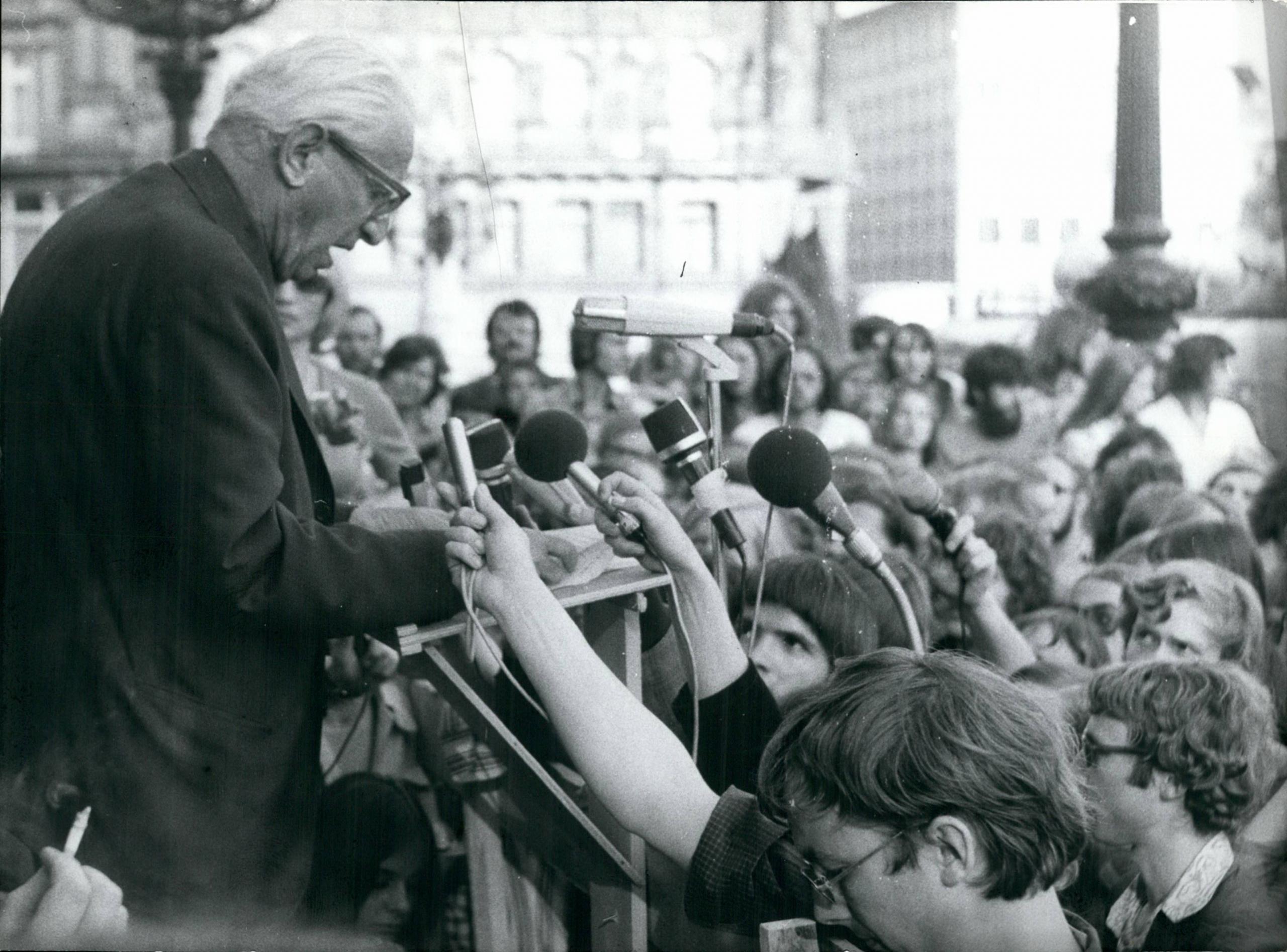 Herbert Marcuse, hier zu sehen bei einer Kundgebung in Frankfurt im Juni 1972.