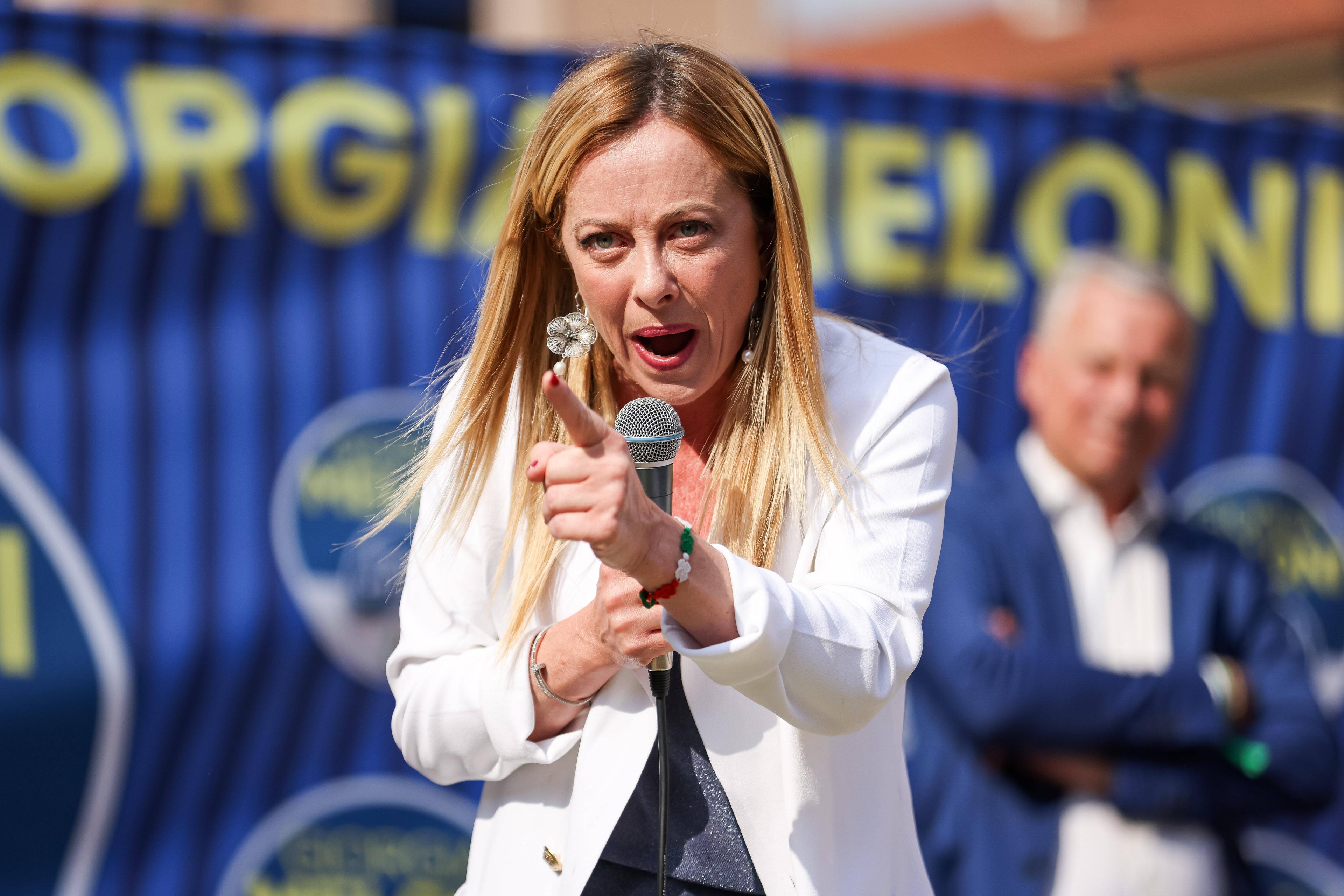 Giorgia Meloni von den rechtsextremen Fratelli d'Italia bei einer Wahlkampfveranstaltung in Monza, 30. Mai 2022.