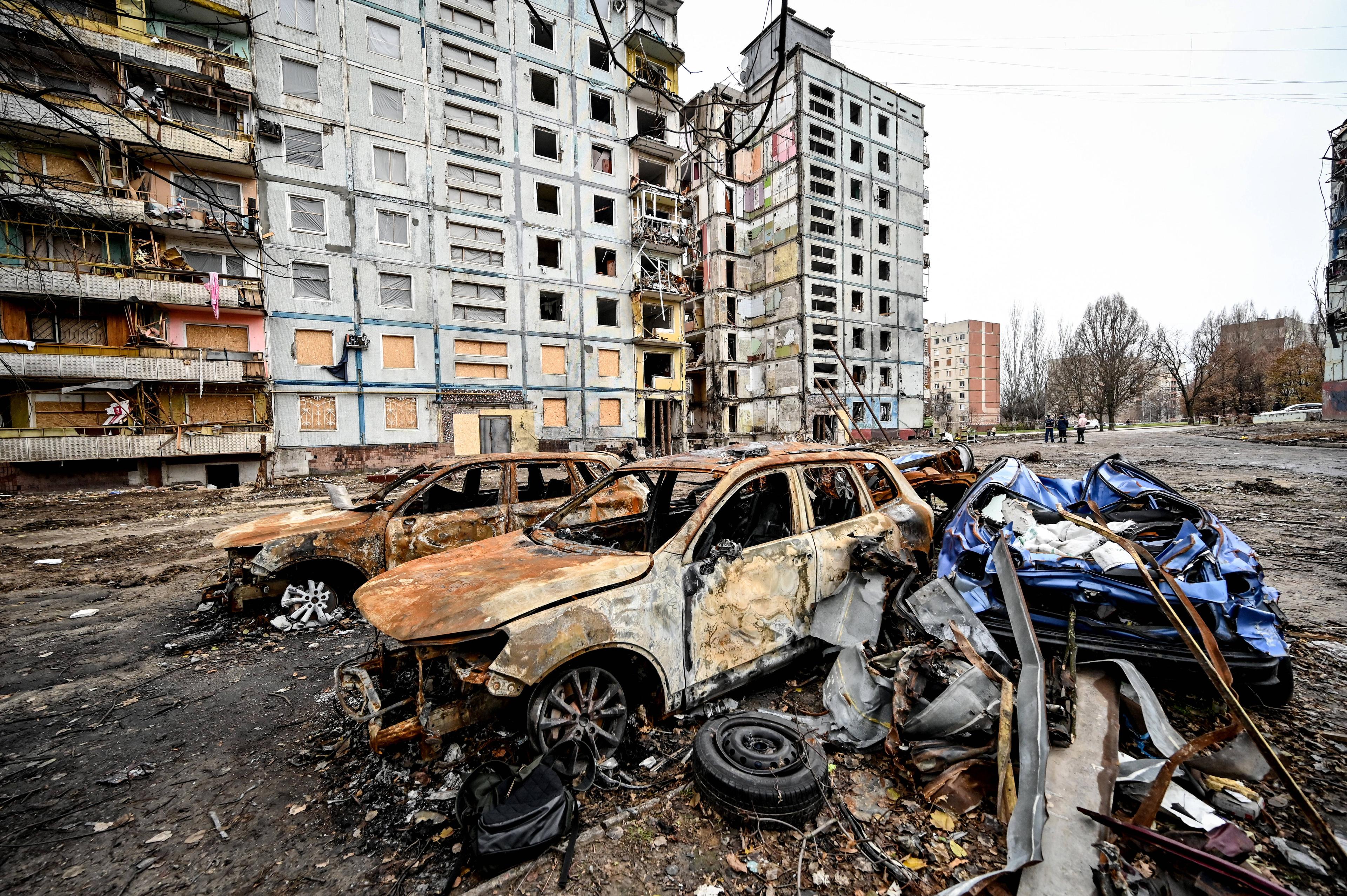 Zerstörte Wohnhäuser in Saporischschja, 22. November 2022.