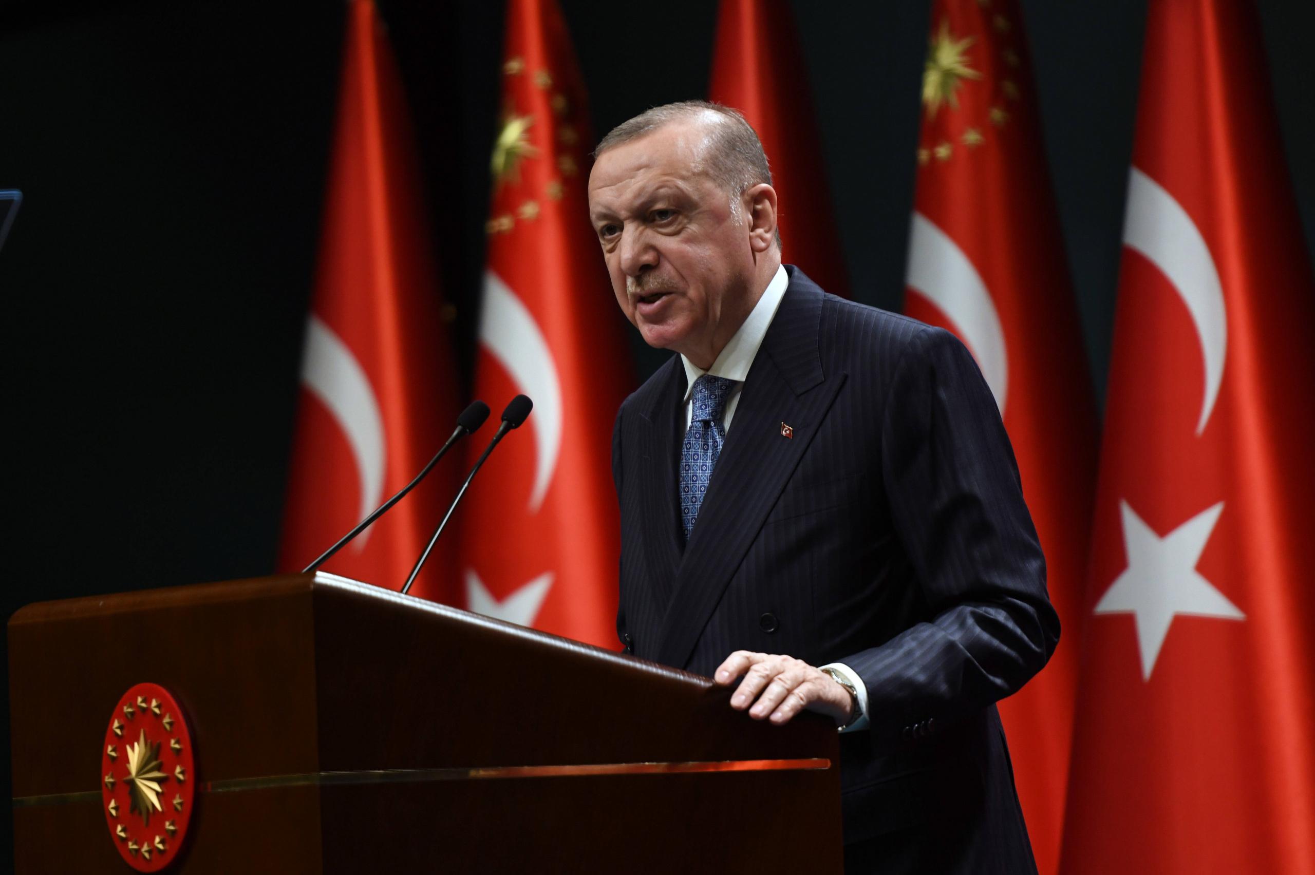 Recep Tayyip Erdoğan bei einer  Pressekonferenz in Ankara, 15. März 2021.