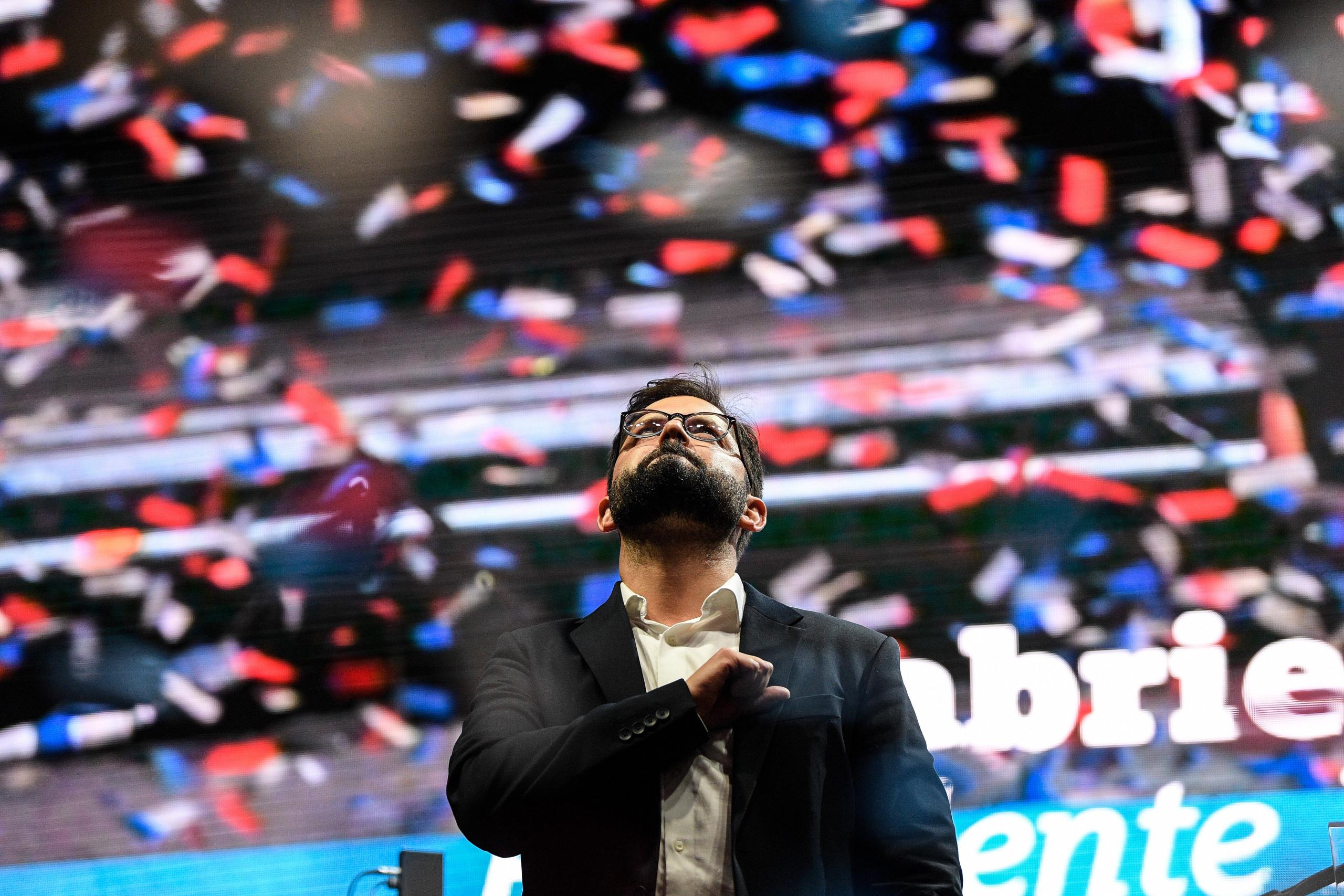 Gabriel Boric in Santiago nach seinem Wahlsieg,  19. Dezember 2021.