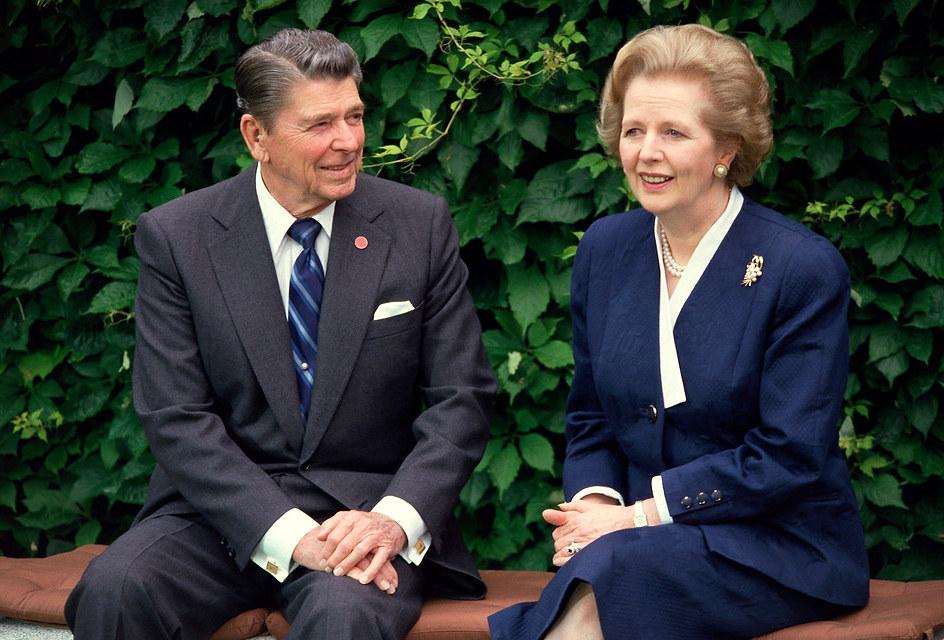 Ronald Reagan und Margaret Thatcher in Venedig, 1987.