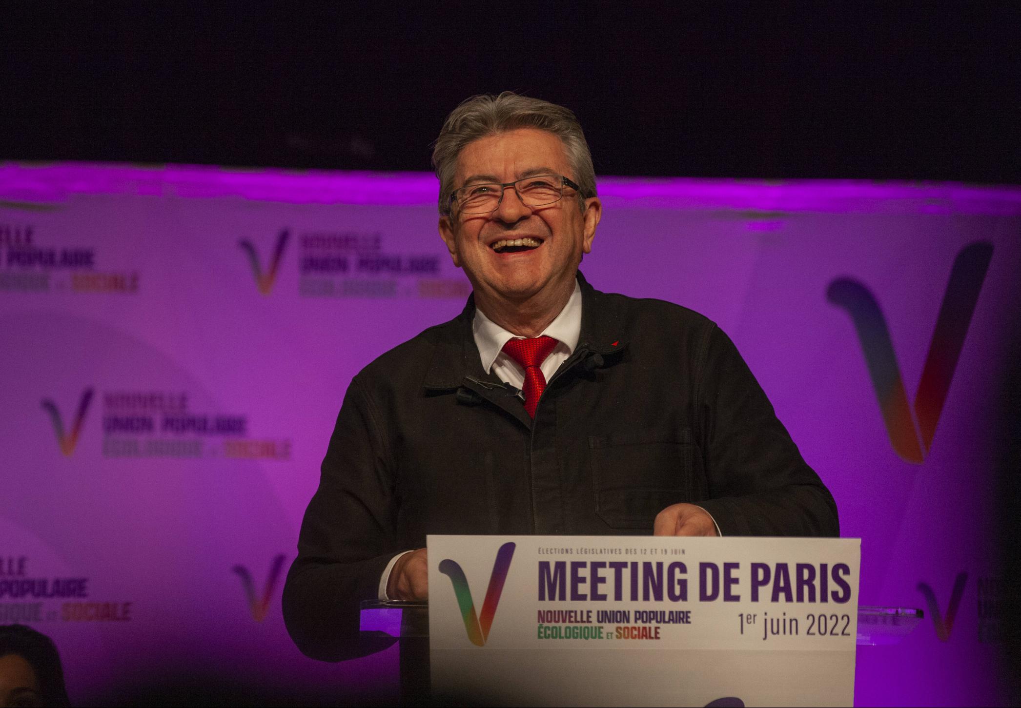Jean-Luc Mélenchon bei einer Rede vor der NUPES, Paris, 1 Juni. 2022.