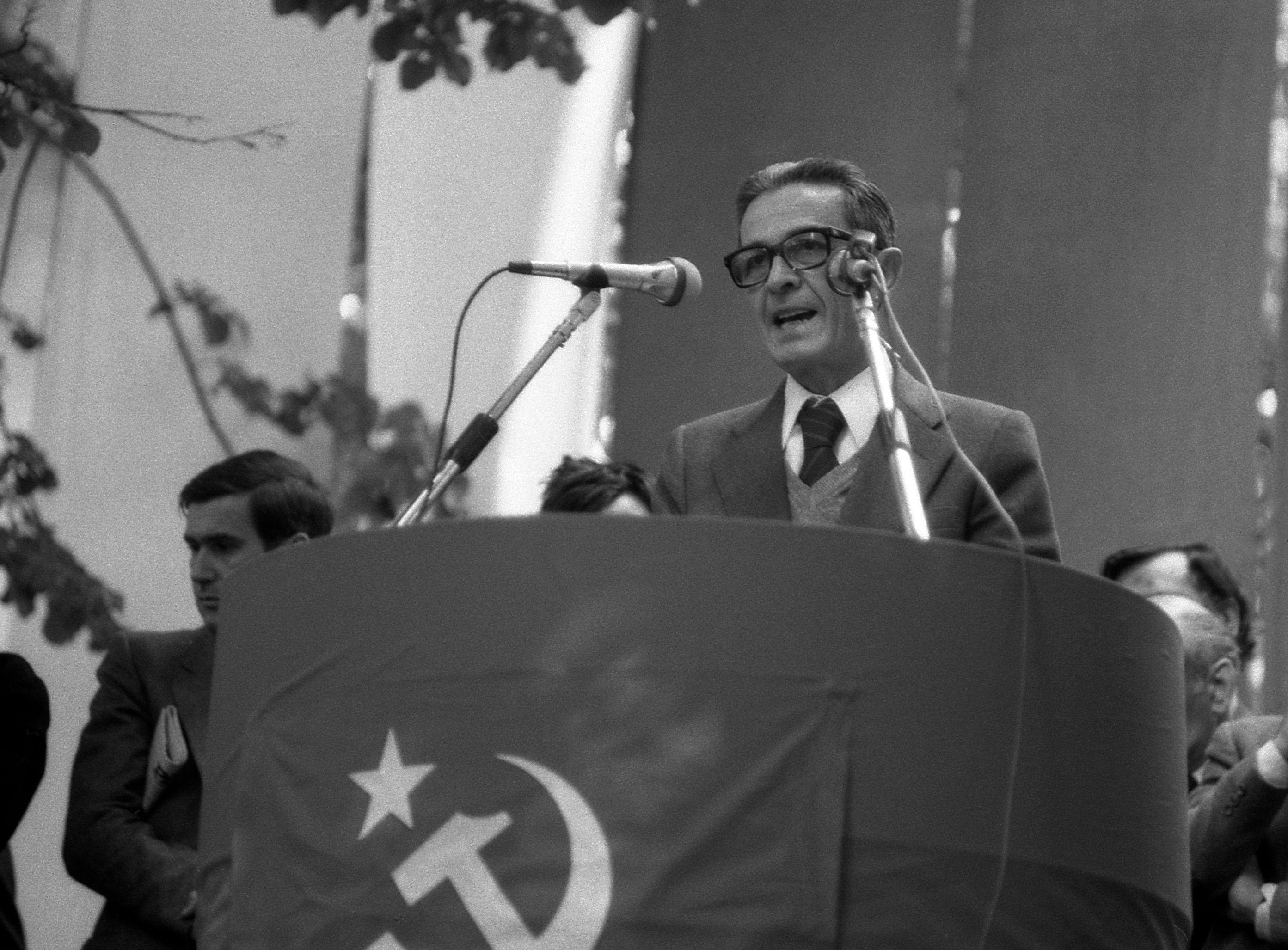 Enrico Berlinguer hält eine Rede in Venedig, 1980.