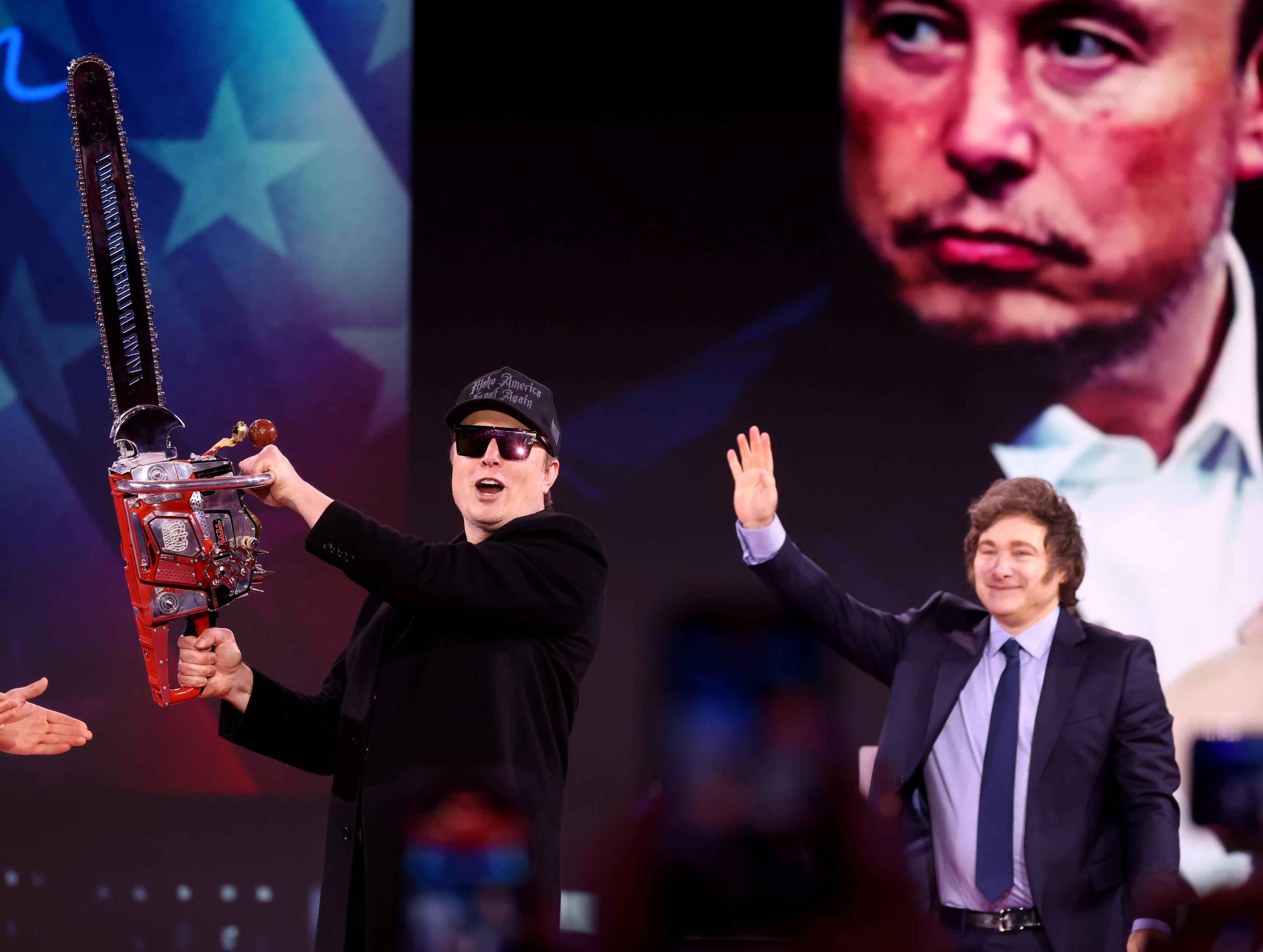 Elon Musk und der argentinische Präsident Javier Milei auf der Conservative Political Action Conference (CPAC) in National Maryland, USA, 20. Februar 2025.