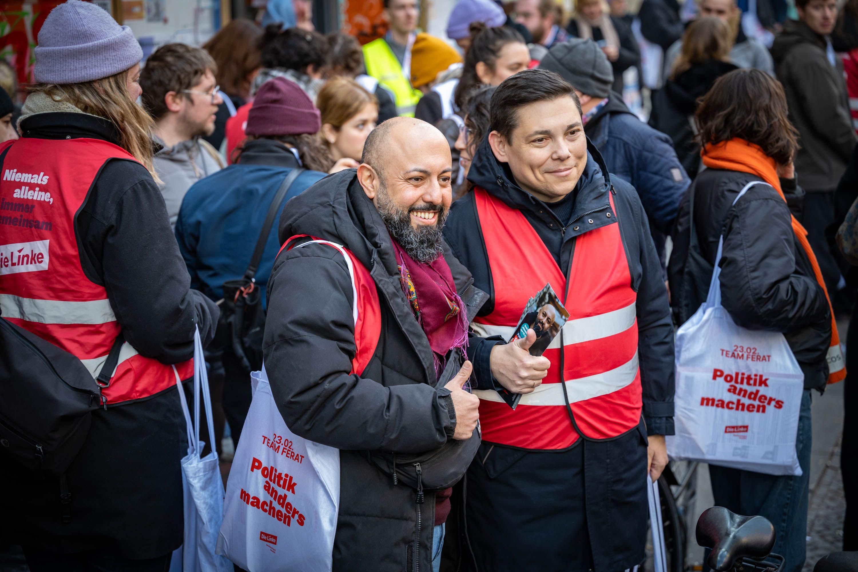 Ferat Koçak beim Wahlkampf in Neukölln, 1. Februar 2025.