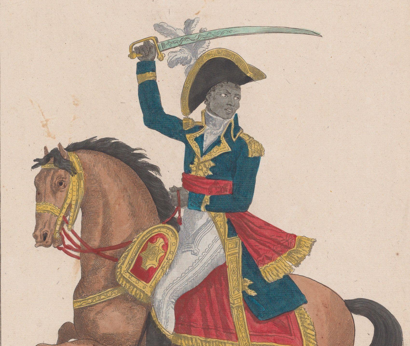 Nahaufnahme einer Zeichnung von Toussaint Louverture zu Pferd, 1802.