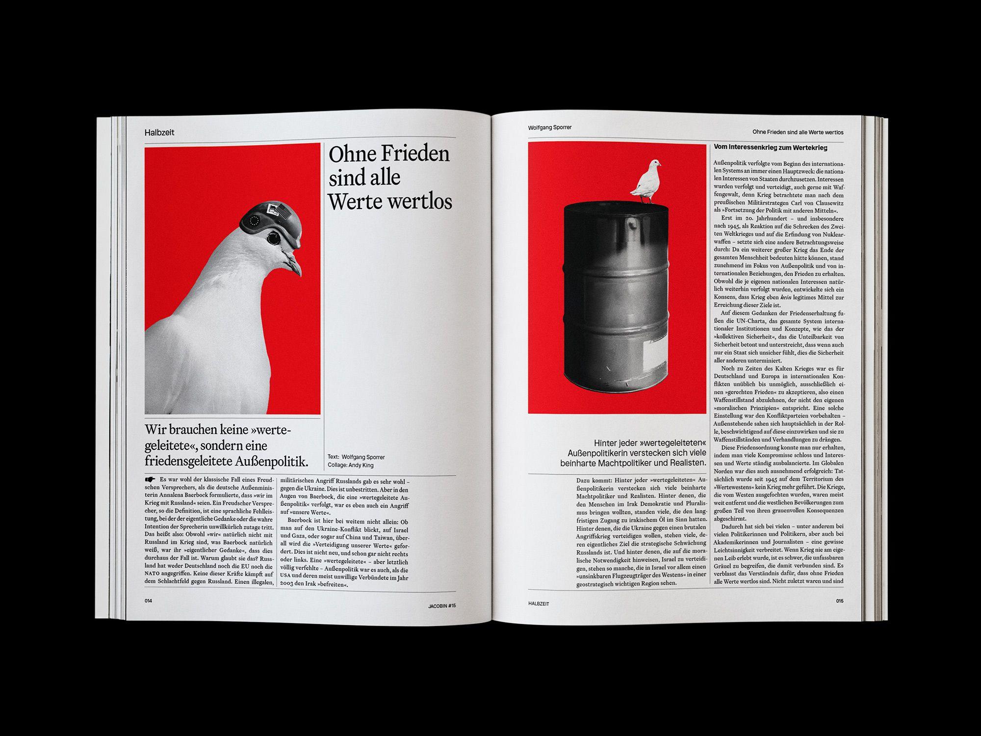 Doppelseite der JACOBIN Ausgabe #15 »Halbzeit«