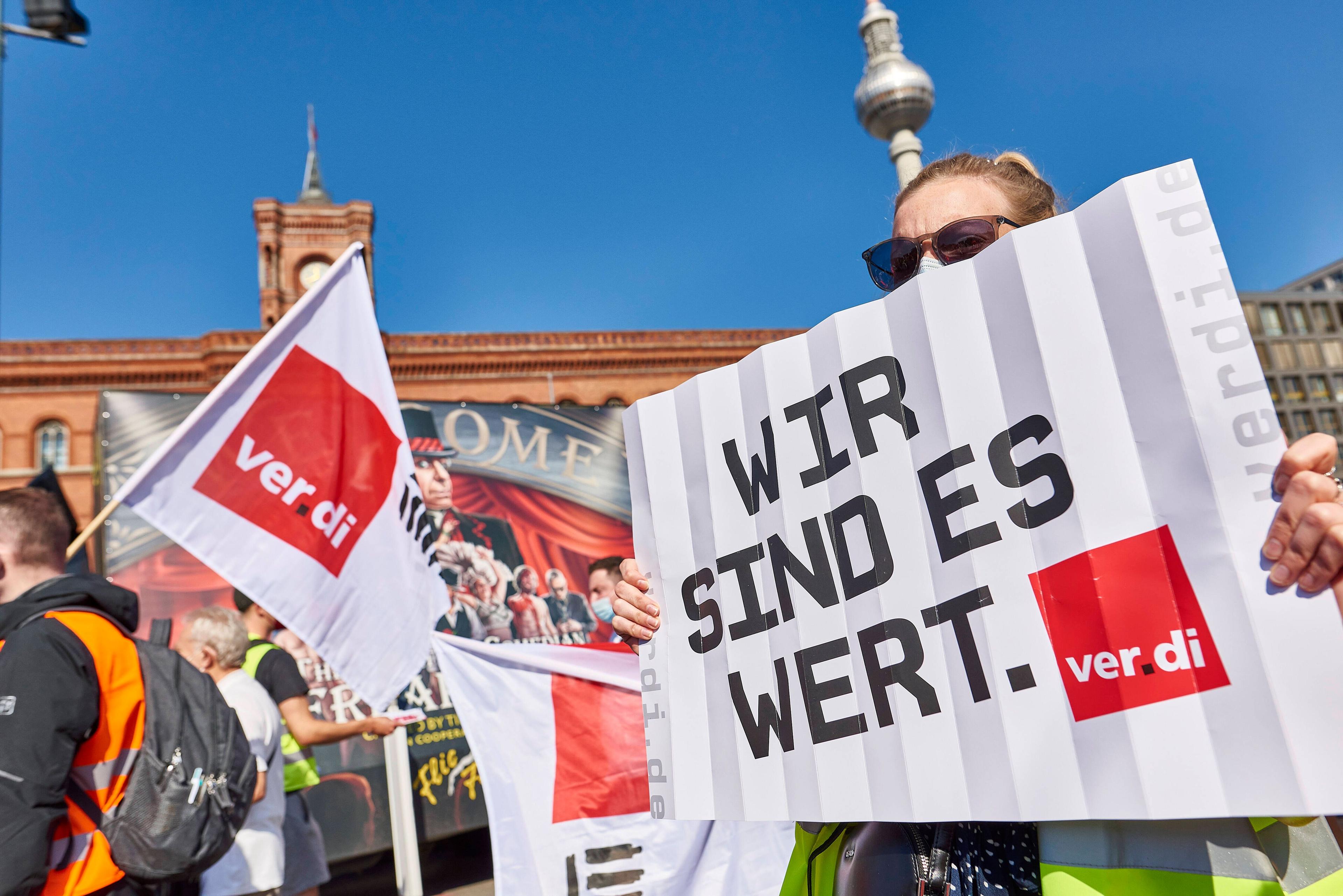 Streikendes Pflegekräfte in Berlin demonstrieren für mehr Personal und höhere Bezahlung, 9. September 2021.