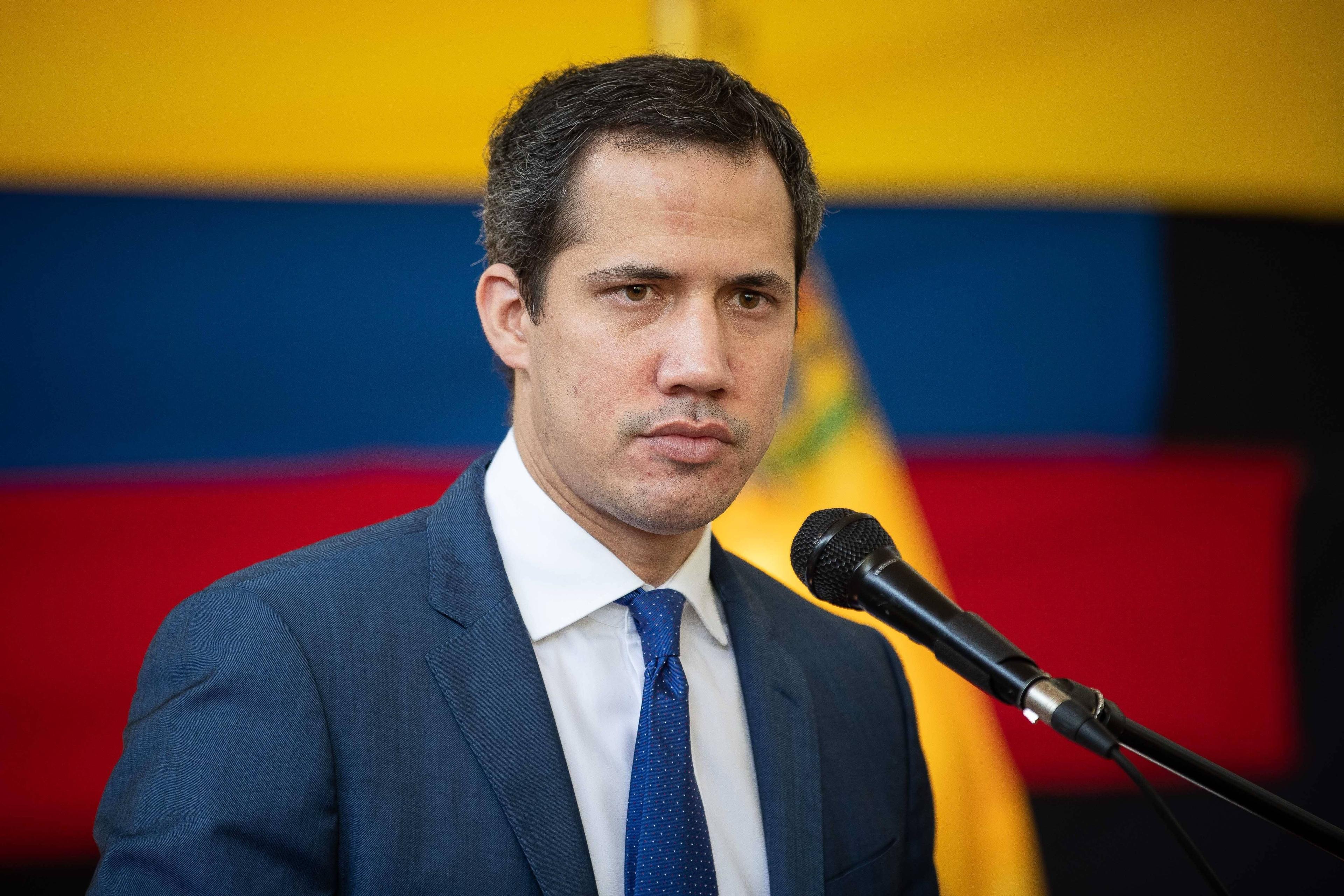 Der ehemalige Präsident des venezolanischen Parlaments und Oppositionsführer Juan Guaidó bei einer Pressekonferenz, Caracas, 22. November 2021.