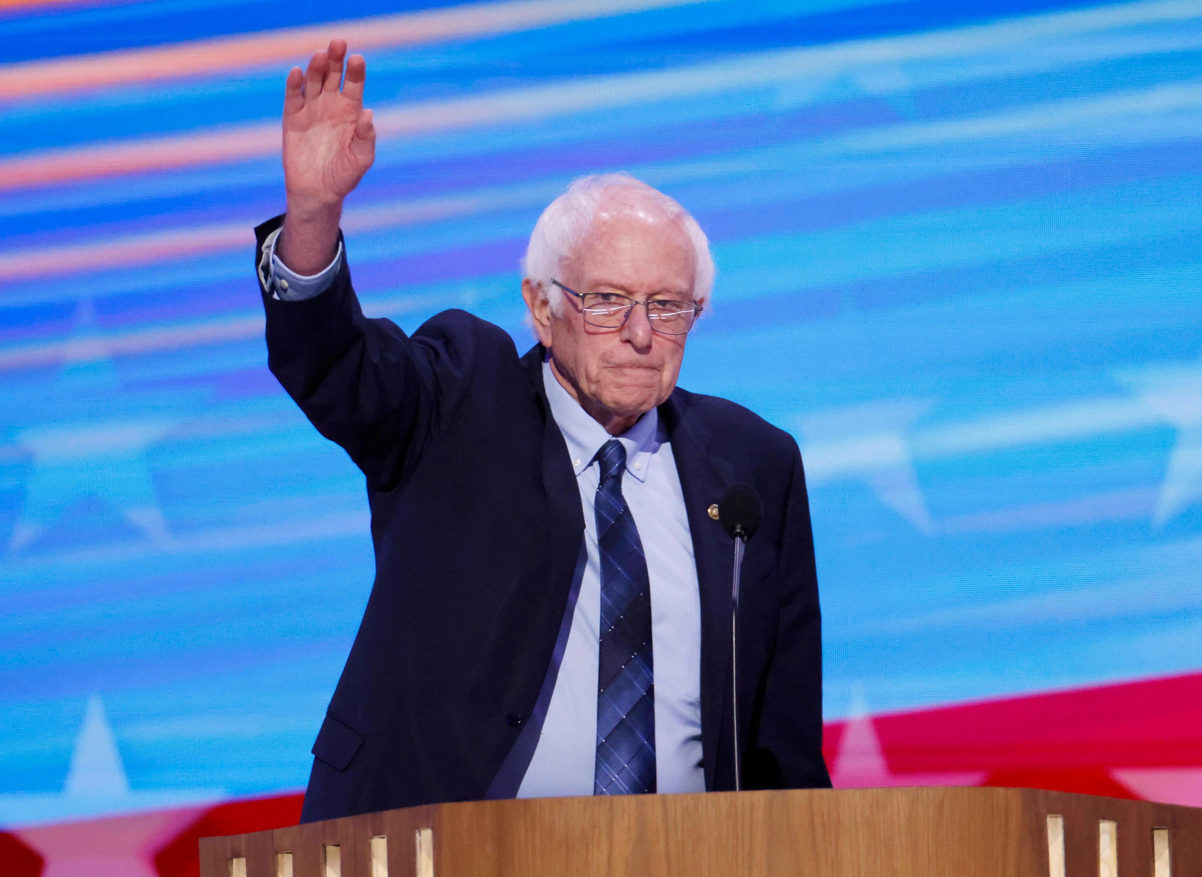 Bernie Sanders bei seiner Rede auf dem DNC in Chicago, 20. August 2024.