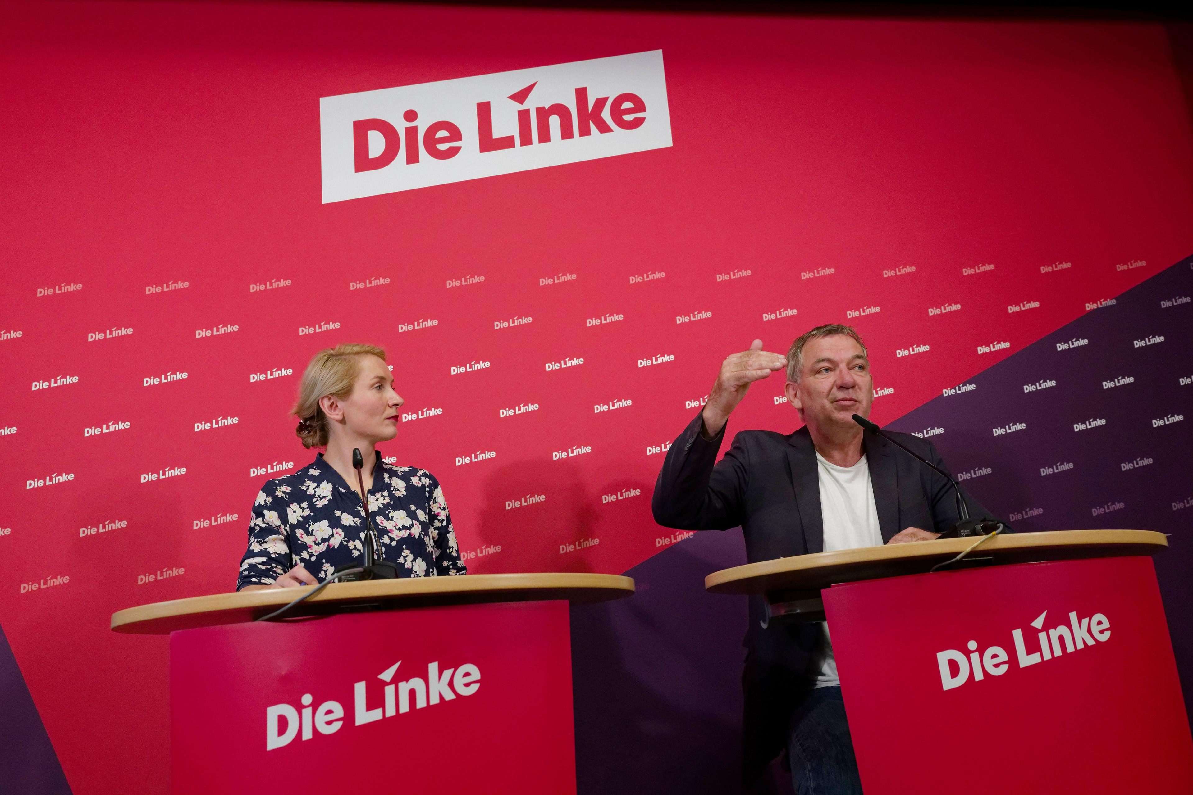 Wollen Die Linke aus der Krise führen: die neuen Vorsitzenden Ines Schwerdtner und Jan van Aken, Berlin, 21. Oktober 2024.