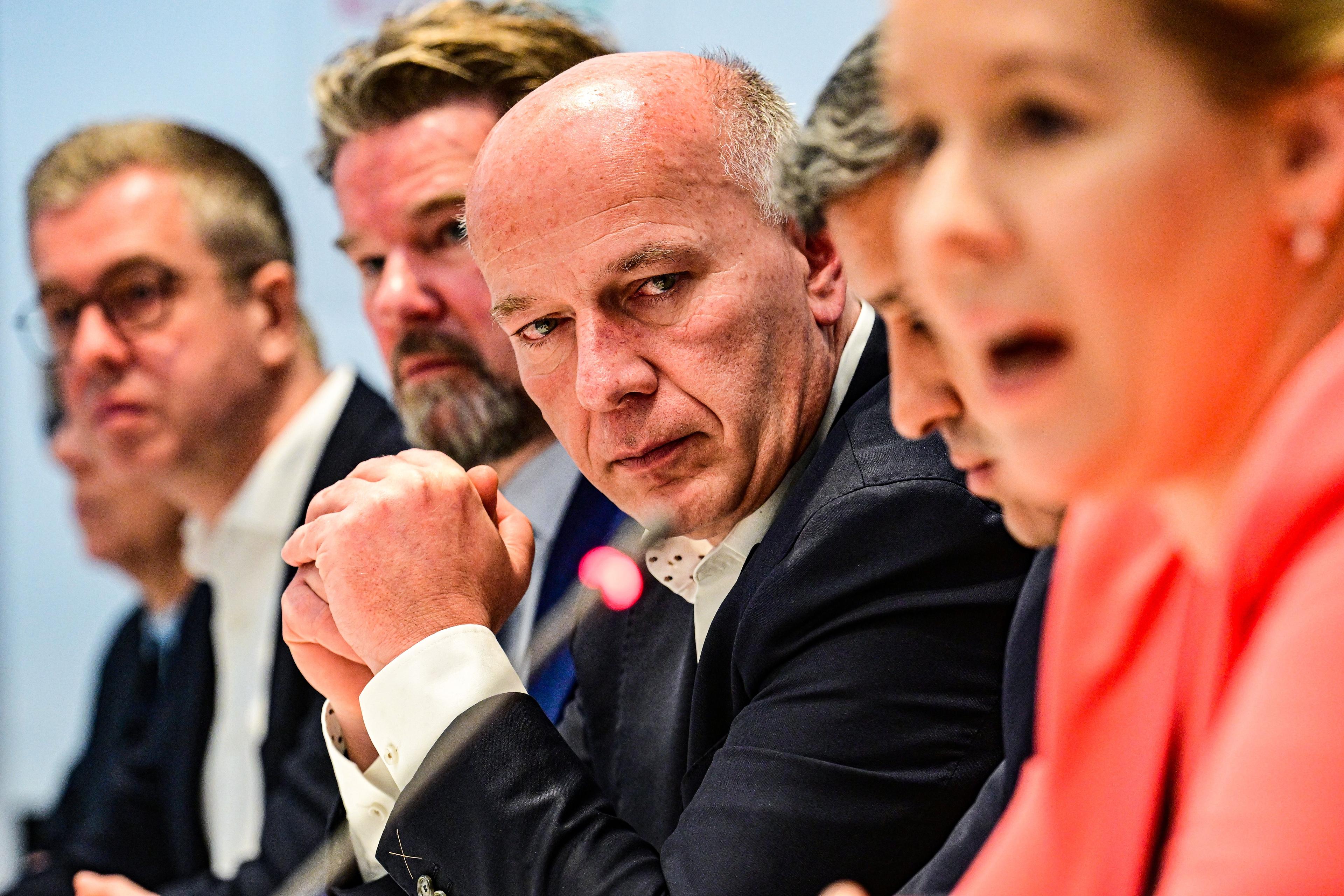 Bürgermeister Kai Wegner (CDU), Finanzsenator Stefan Evers (CDU) und Wirtschaftssenatorin Franziska Giffey (SPD) stellen ihr milliardenschweres Kürzungsprogramm vor, Berlin, 19. November 2024.