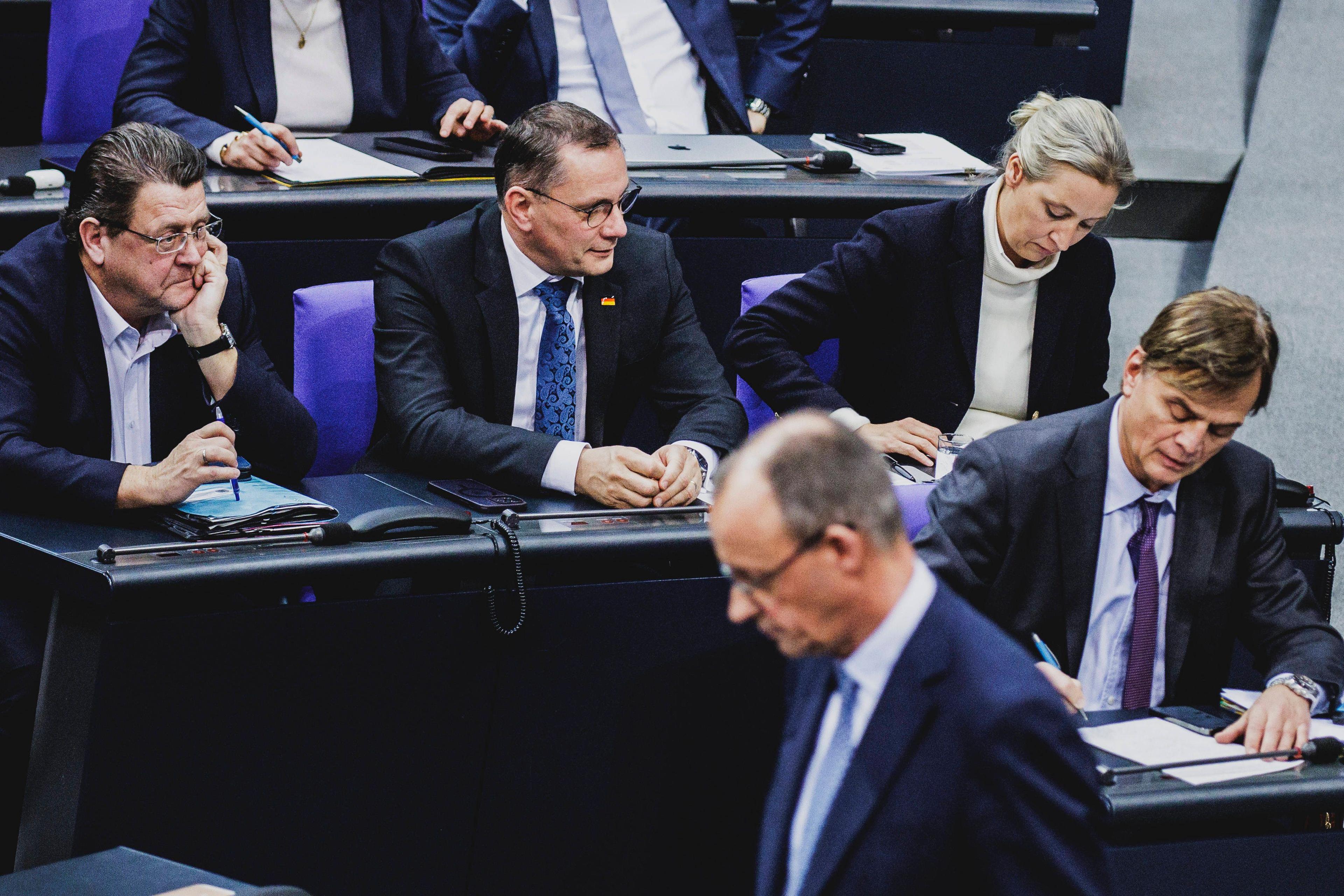 Friedrich Merz vor der AfD-Fraktion im Bundestag, 29. Januar 2025.