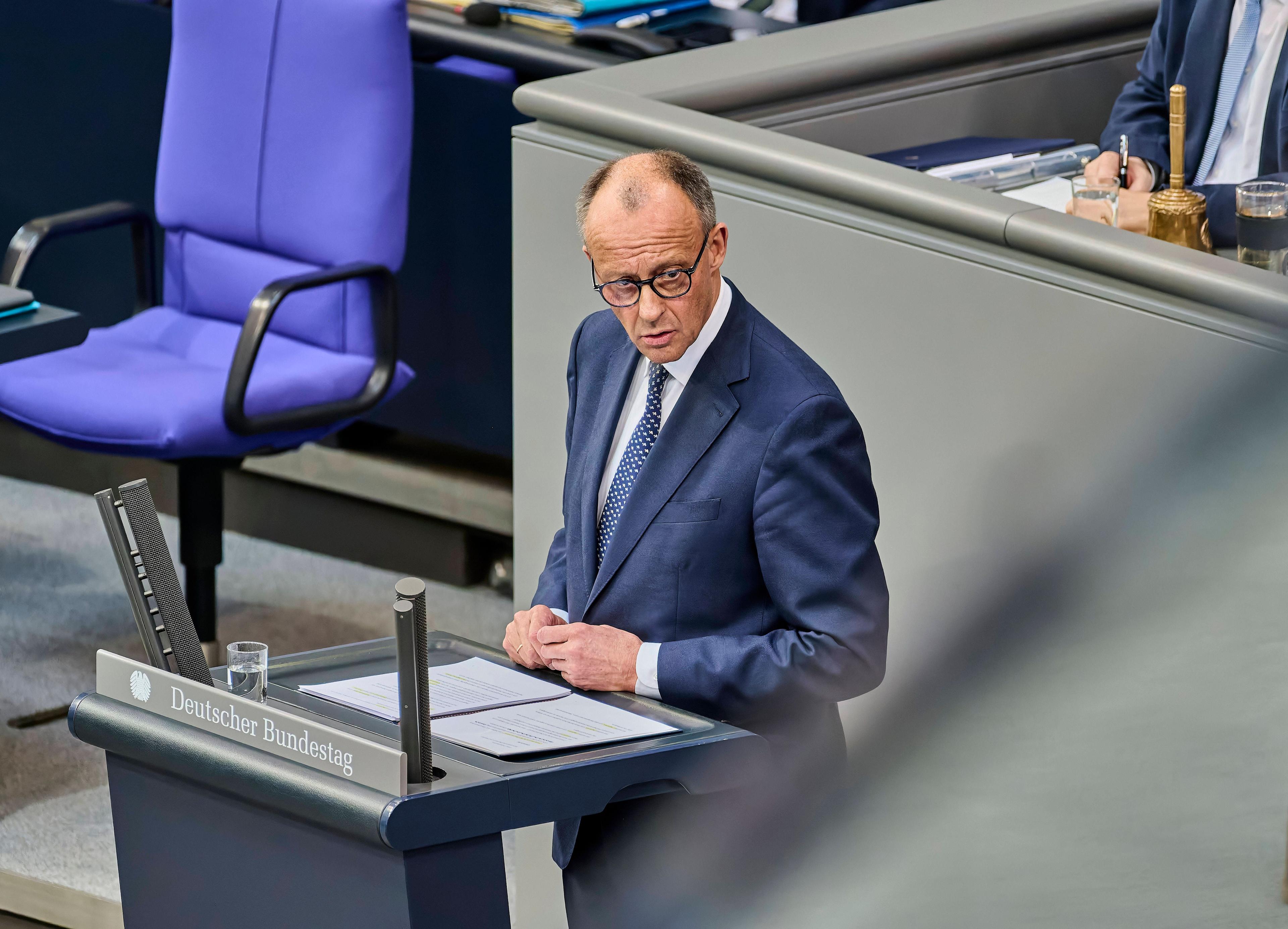 Friedrich Merz bei seiner Regierungserklärung im Bundestag, 14. Mai 2025.
