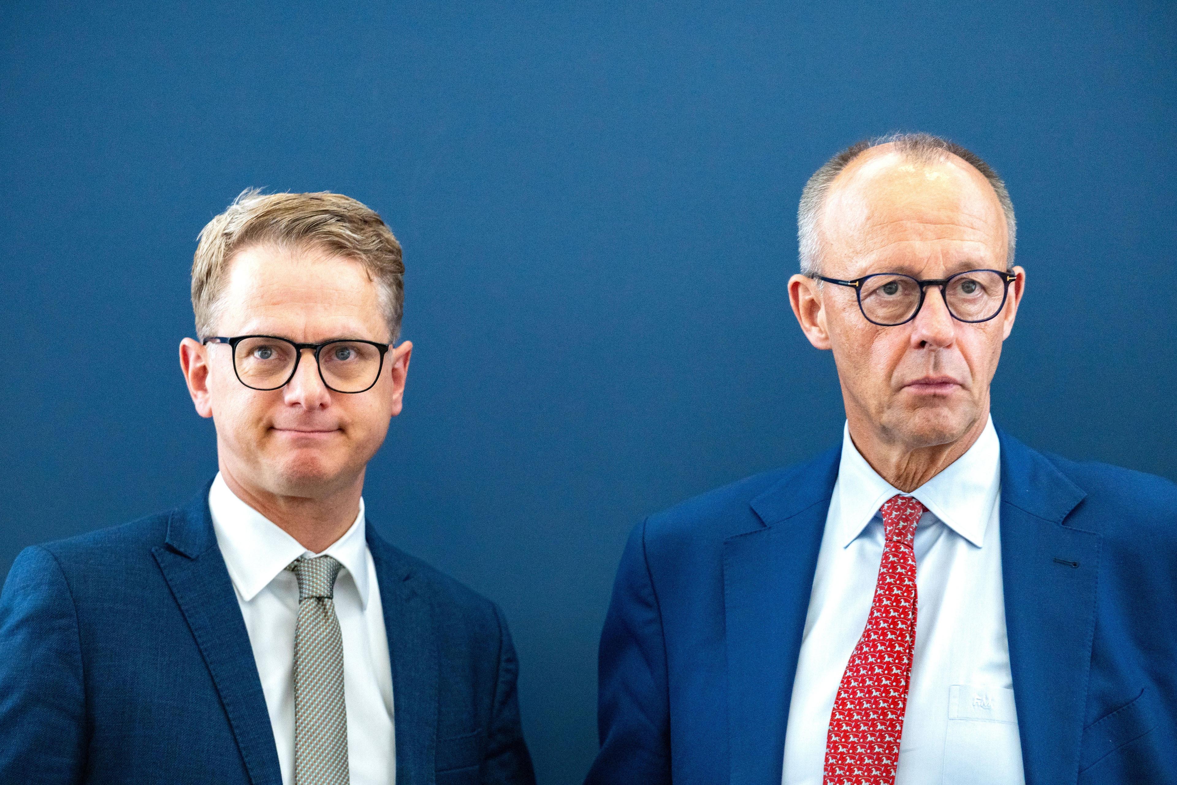 Agitieren gegen die Work-Life-Balance: CDU-Generalsekretär Linnemann und CDU-Kanzler Merz.