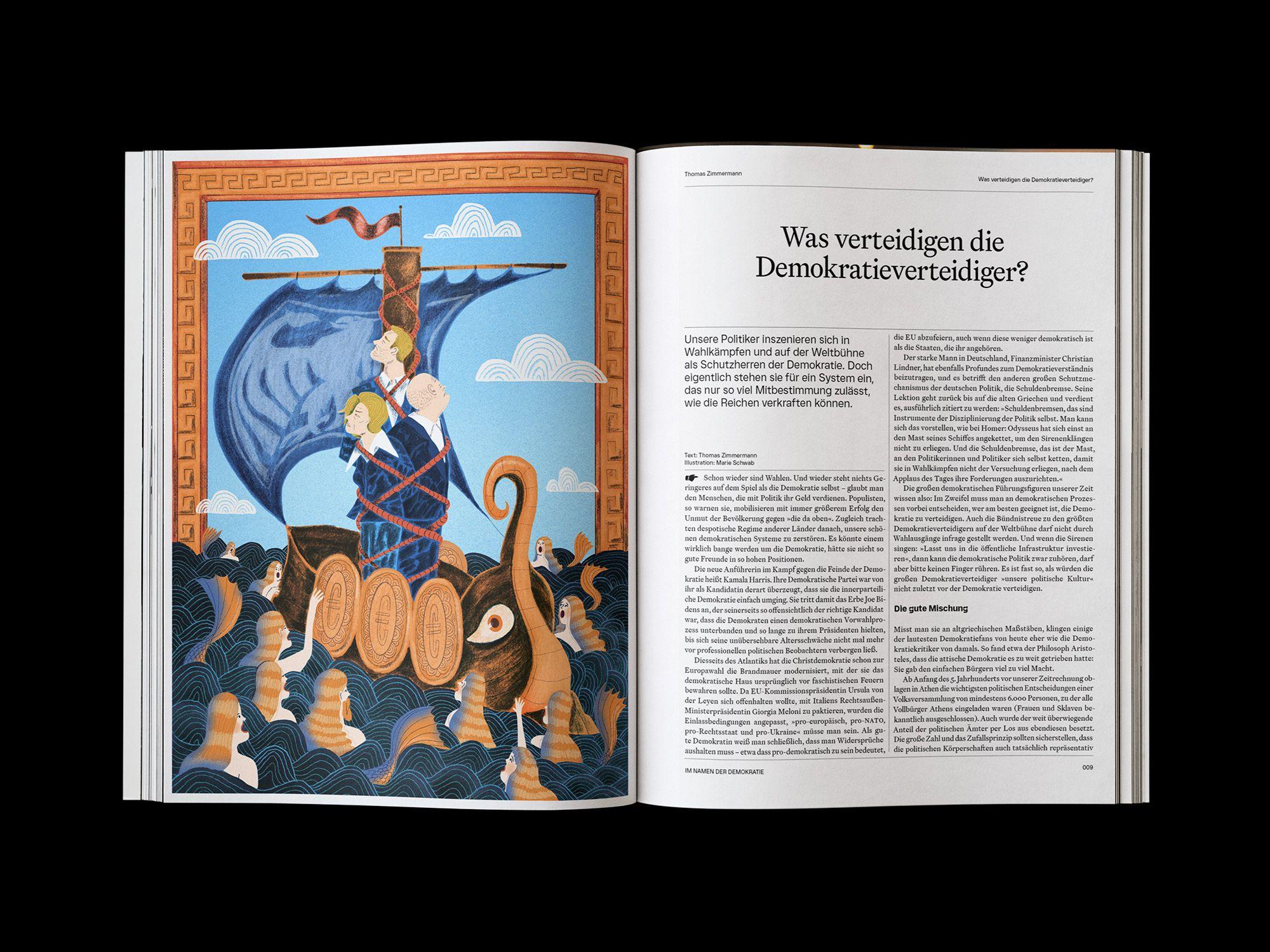 Doppelseite der JACOBIN Ausgabe #18 »Im Namen der Demokratie«