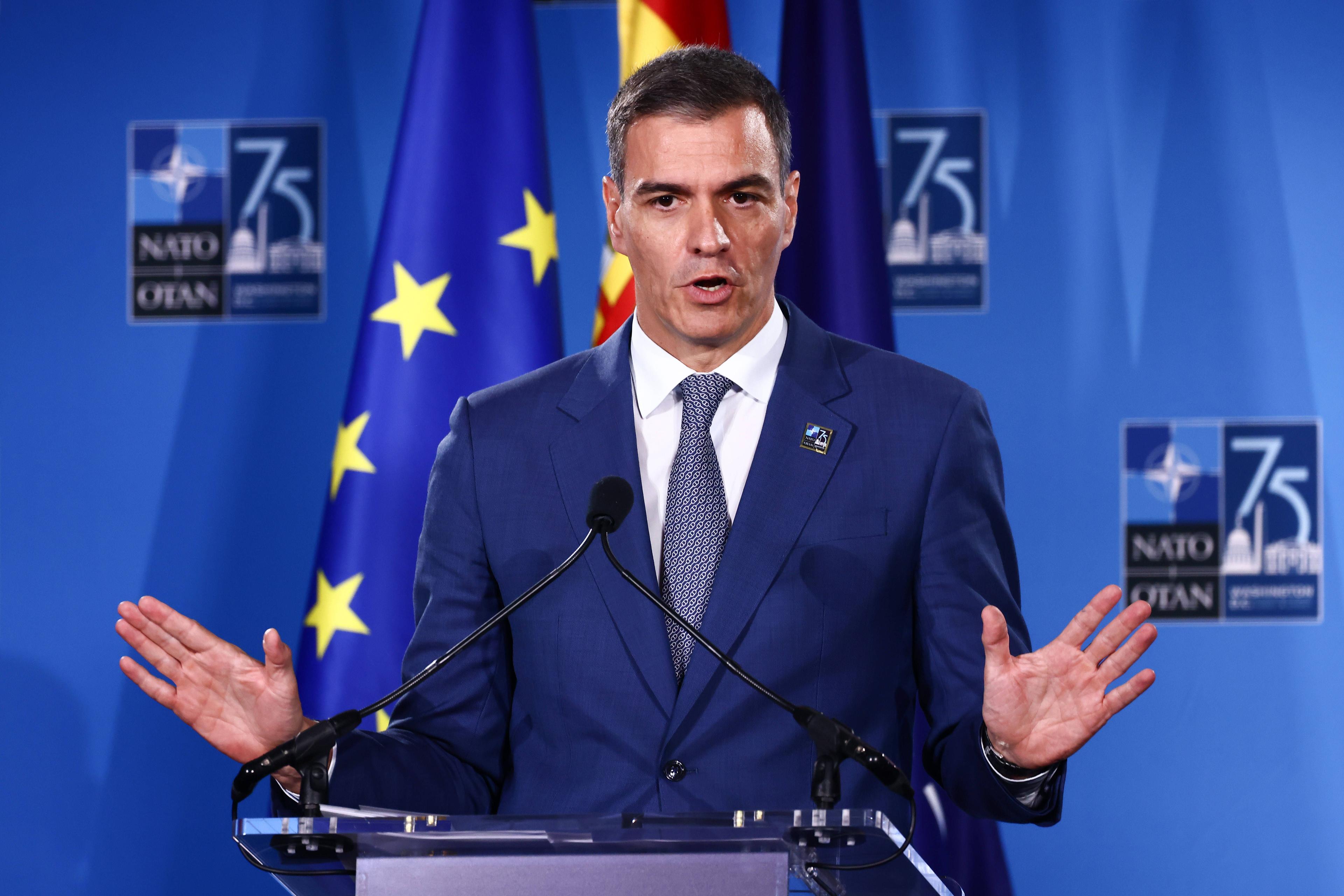 Pedro Sánchez auf einer Pressekonferenz beim NATO-Gipfel im Juli 2024.