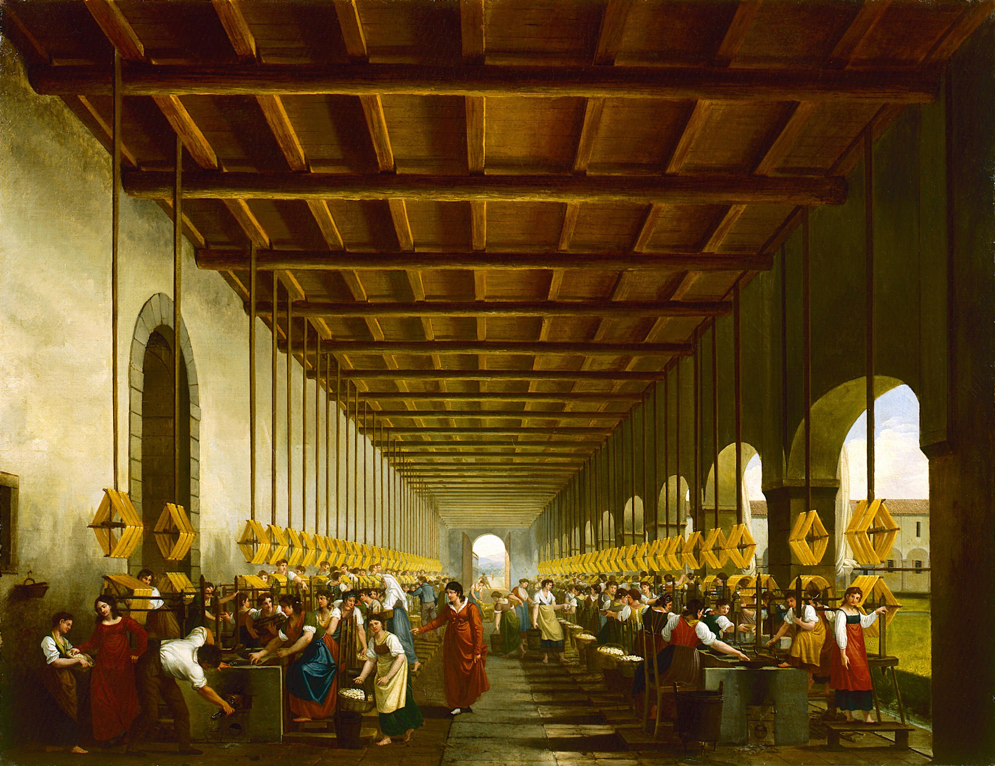 Ronzoni Pietros Gemälde »Filanda nel bergamasco« (Spinnerei bei Bergamo).