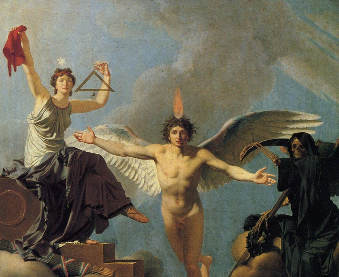 Auf Kossoks Monumentalwerk prangt Jean-Baptiste Regnaults allegorische Darstellung des revolutionären Aufrufs »Freiheit oder Tod«.