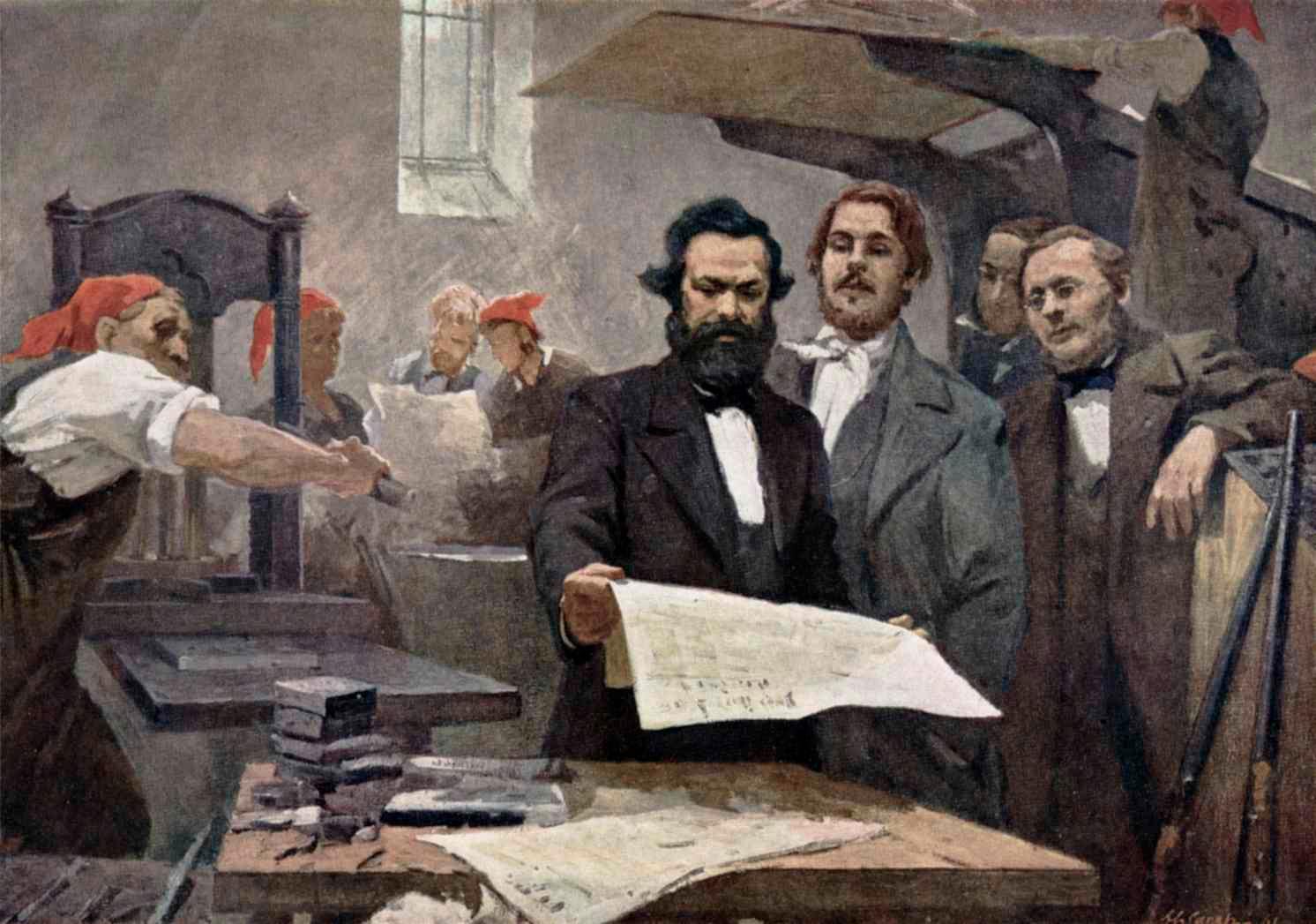 Marx und Engels in der Druckerei der »Neuen Rheinischen Zeitung«.