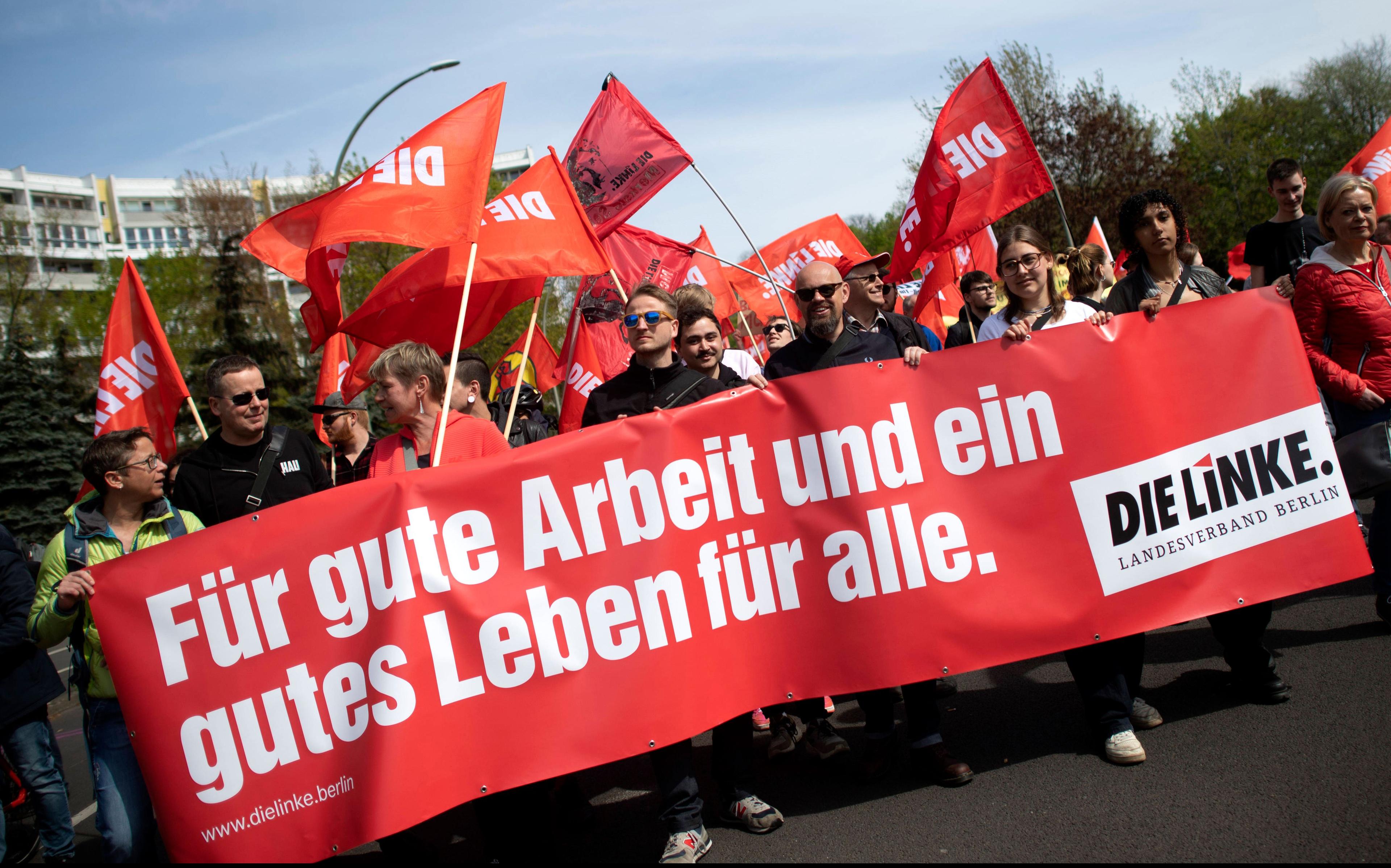 Der Block der Linkspartei auf der DGB-Demo am 1. Mai 2023.