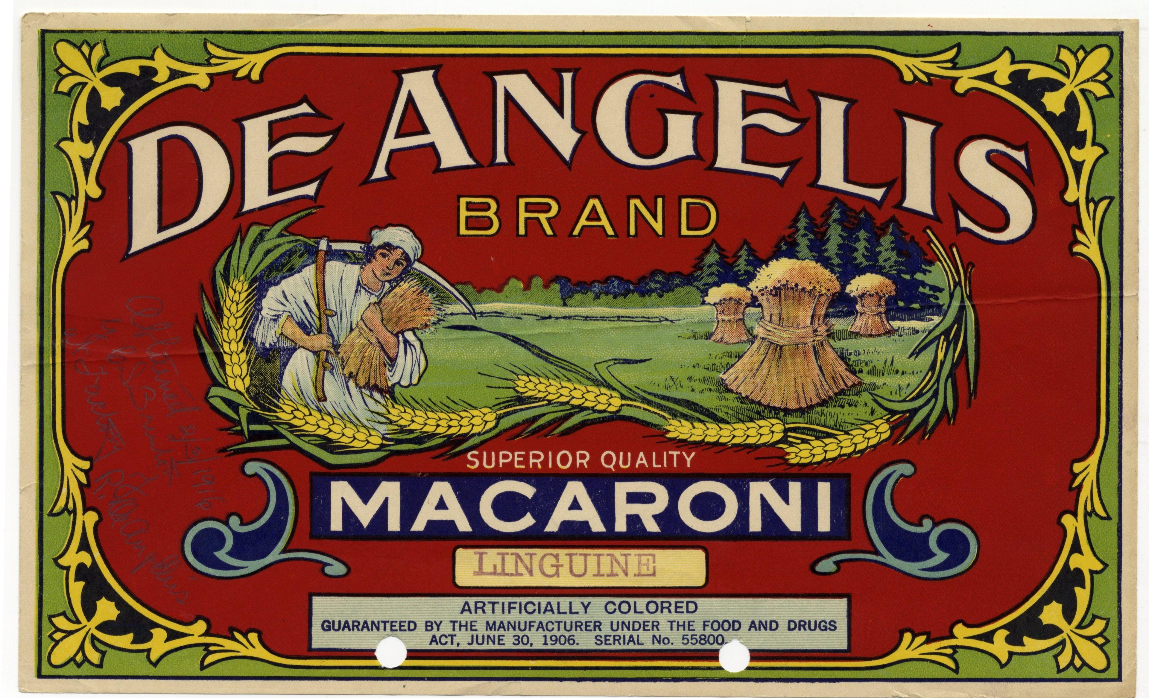 Eine Werbung von 1916 für Makkaroni der Marke De Angelis.